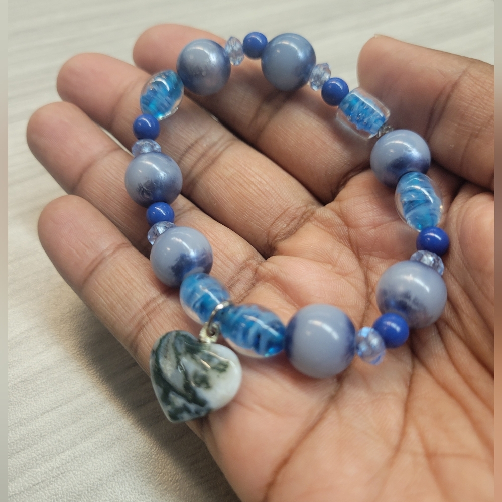 Tree Agate Heart Charm Bracelet